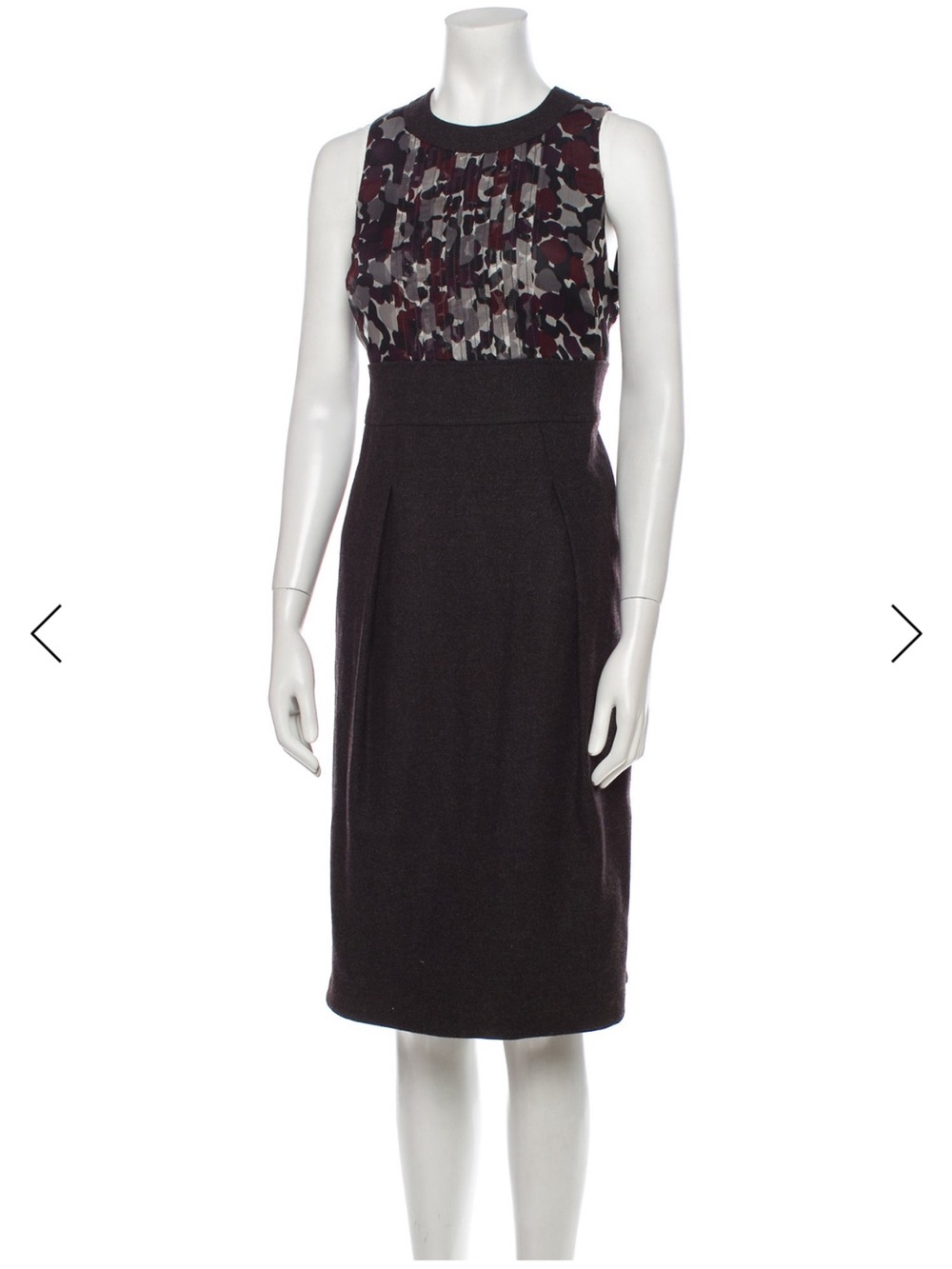 Burberry Sleeveless A-Line Dress in Charcoal with Burgundy Floral Bodice